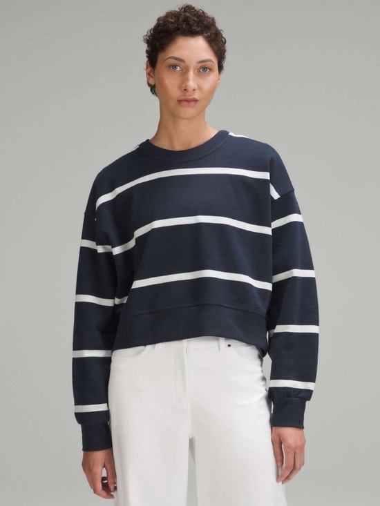 lululemon athletica Tops - lululemon athletica True Navy and Antique White Striped Cropped Crew Sweater